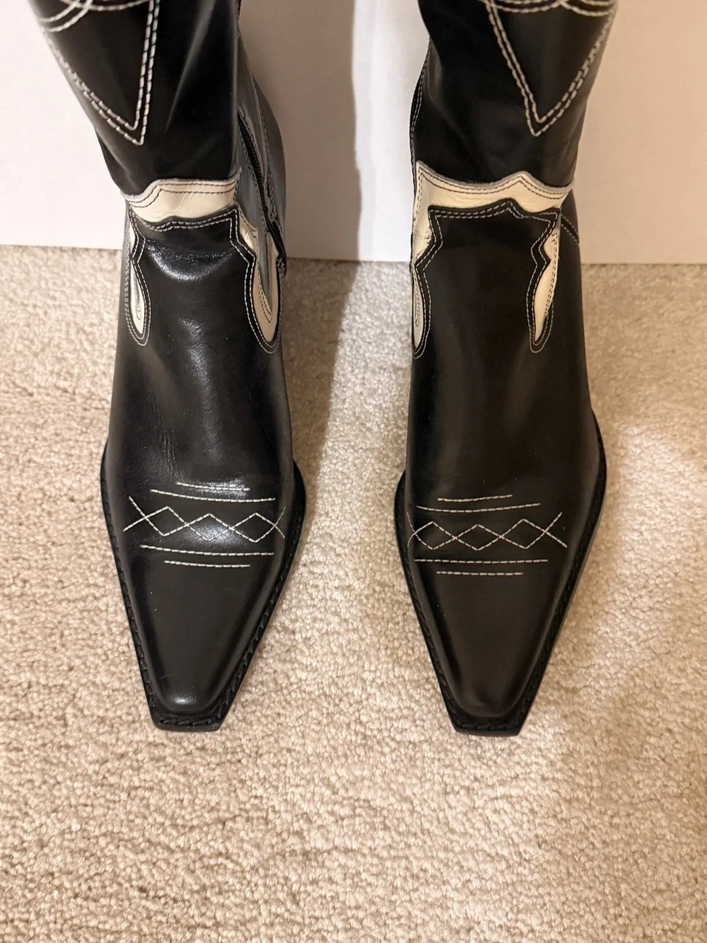 Vince Camuto Black and White Over-the-Knee Statement Boots